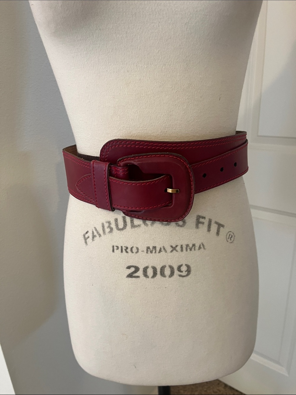 Anne Klein Deep Burgundy Wide Leather Belt with Rounded Buckle